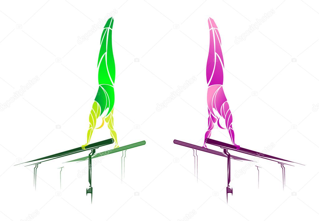 Stylized, geometric Gymnast, gymnastic bar, parallel bars