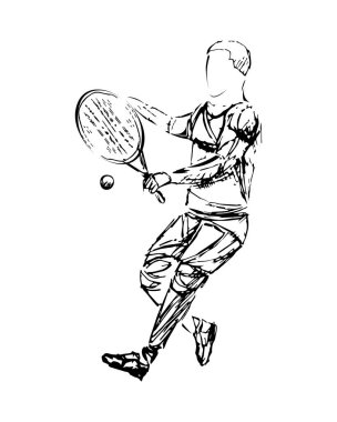 Siyah eskiz sporcusu, tenis oyuncusu vektörü