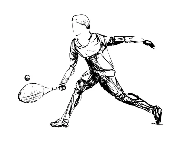 Zwarte schets atleet, tennis speler vector — Stockvector