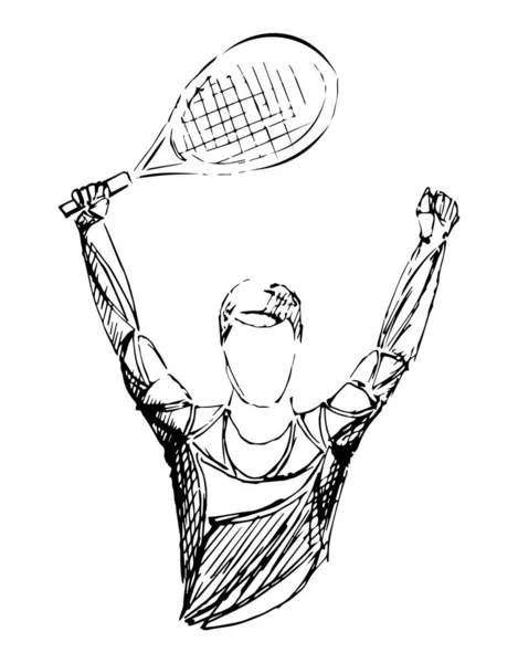 Athlète de croquis noir, vecteur joueur de tennis — Image vectorielle