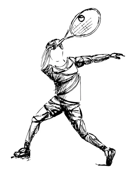 Athlète de croquis noir, vecteur joueur de tennis — Image vectorielle