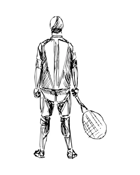 Athlète de croquis noir, vecteur joueur de tennis — Image vectorielle