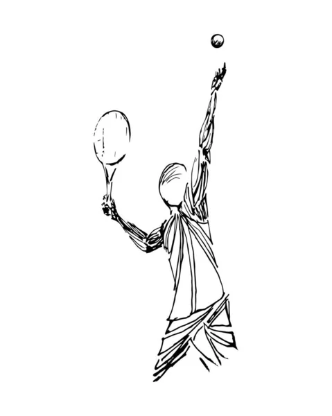 Athlète de croquis noir, vecteur joueur de tennis — Image vectorielle