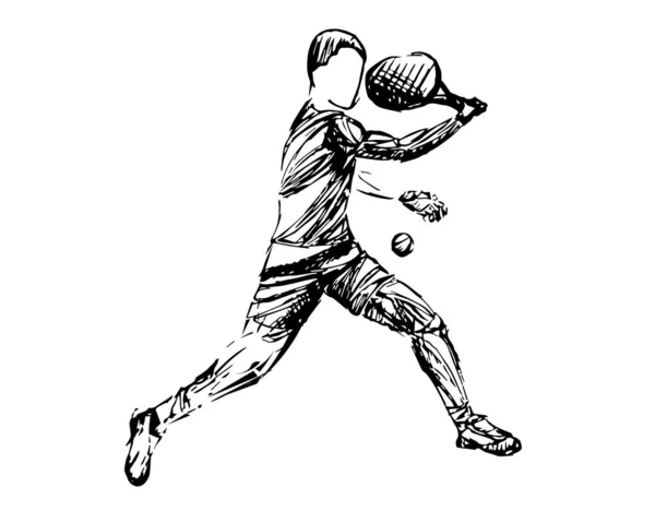 Zwarte schets atleet, tennis speler vector — Stockvector