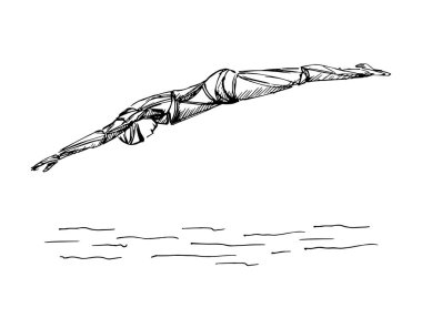 Serbest Yüzücü Siyah Siluet. Yüzücülerin taşıyıcısı yüzme havuzunda yüzüyor