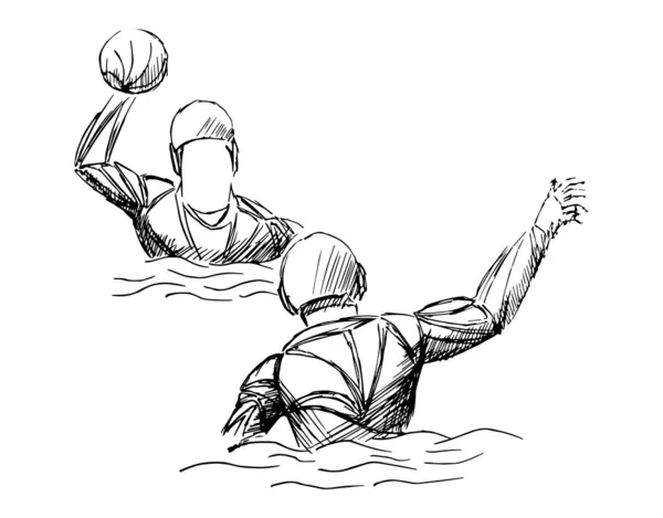 Croquis stylisé du water-polo illustration d'un joueur de water-polo lançant un jeu de balle — Image vectorielle
