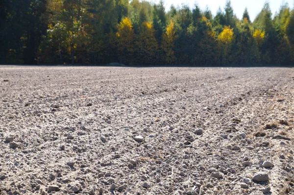 Pole po pracy jesienią pola, suche gleby czeka na deszcz. W — Zdjęcie stockowe