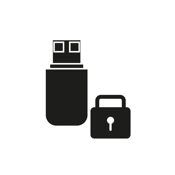 Flash drive ícone de bloqueio preto — Vetor de Stock