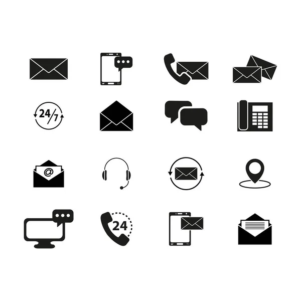 Ensemble de contacts icônes noires — Image vectorielle