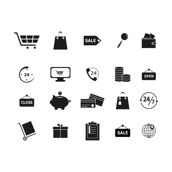 Set schwarzer Online-Shopping-Symbole — Stockvektor