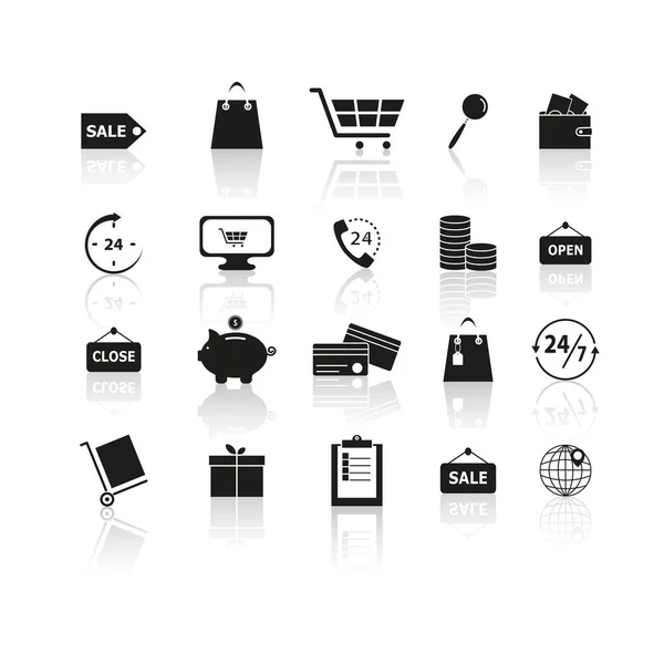 Set of black shopping reflection icons — Stock Vector