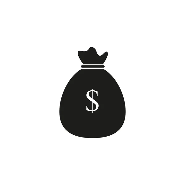 Saco ícone de dinheiro dólar preto — Vetor de Stock