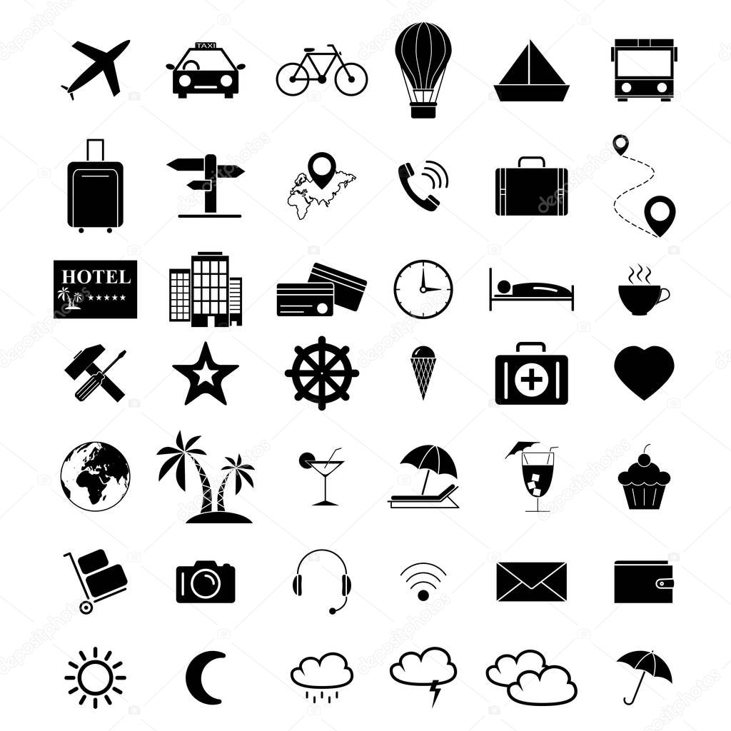 Set of travel black 42 icons