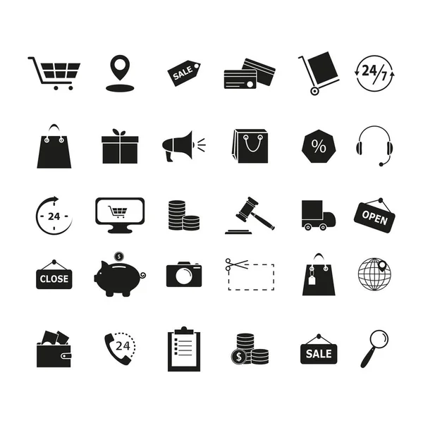 Set shopping icone nere — Vettoriale Stock
