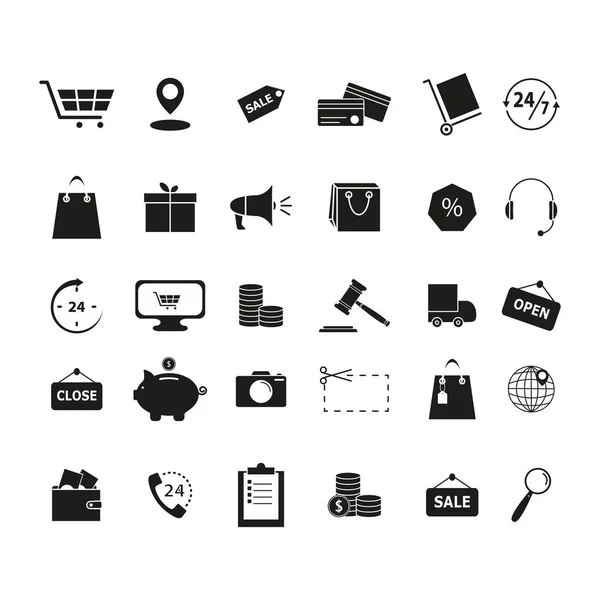 Conjunto de compras iconos negros — Vector de stock