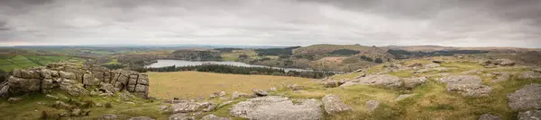 Imagen Panorámica Tomada Parte Superior Sheeps Tor Dartmoor — Foto de Stock