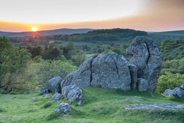 Puesta Sol Desde Cima Del Tor Dartmoor — Foto de Stock