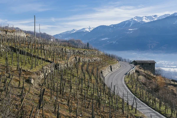 Routes sinueuses en Valtellina, une vallée près de Sondrio dans la région Lombardie du nord de l'Italie, en bordure de la Suisse — Photo