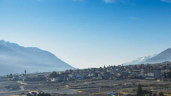 Weinberge oberhalb von Sondrio, einer italienischen Stadt und Gemeinde im Herzen des Weinanbaugebiets Valtellina - 20.000 Einwohner — Stockfoto