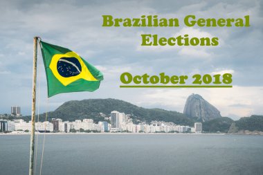 Copacabana, Rio de Janeiro, Brezilya, karşı en iyi küme Ekim 2018 yılında yaklaşan genel seçimlerinin bir mesajla sallayarak kutup Brezilya bayrağı