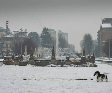 Milan, Lombardiya, İtalya, heykeller ve Çeşme Giulio Cesare Meydanı ' nda yakın: yeni Citylife alan.