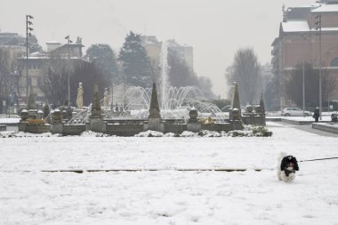 Milan, Lombardiya, İtalya, heykeller ve Çeşme Giulio Cesare Meydanı ' nda yakın: yeni Citylife alan.