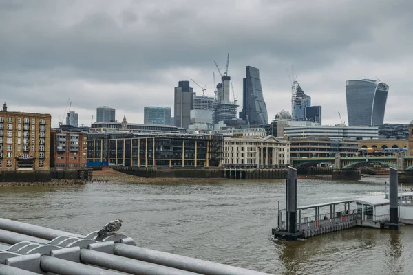 London pénzügyi negyedében skyline Square Mile, England, Uk - szelektív összpontosít előtérben galamb. — Stock Fotó