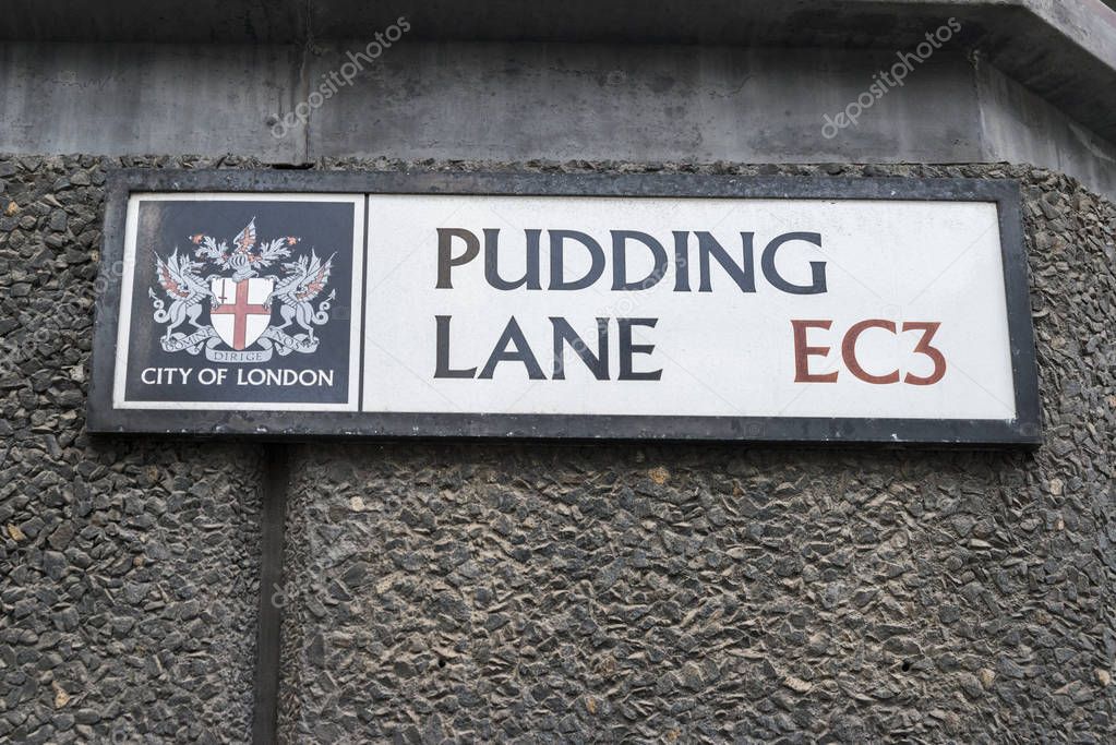 Pudding Lane in the City of London, location of where the Great Fire of London in 1666 started at a bakery