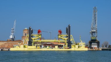 Jack-up vessel Mose, called after project to set up gates temporarily isolate Venetian Lagoon from the Adriatic Sea during high tides clipart