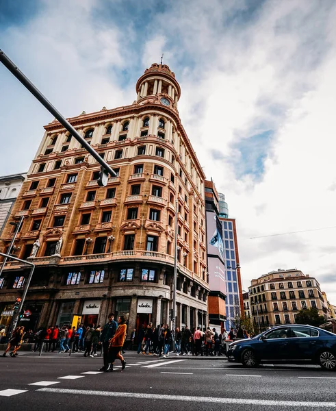 Gran Via street in Madrid, Spain. Europe - wide angle — ストック写真