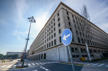 Madrid, İspanya 'daki Nuevos Ministerios veya Yeni Bakanlık Hükümet Binaları Cephesi