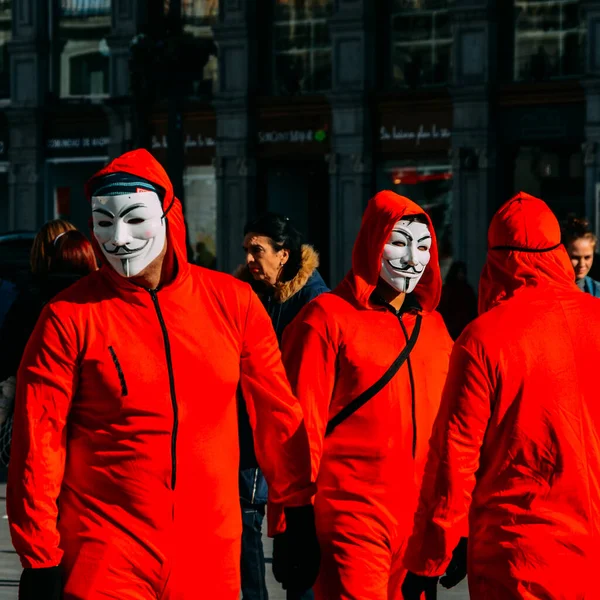Мадрид Испания Марта 2020 Года Анонимный Член Маске Пуэрта Дель — стоковое фото