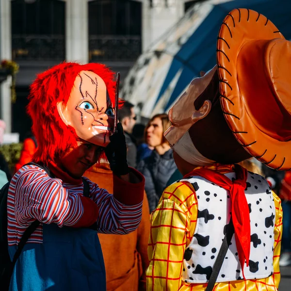 Madrid España Marzo 2020 Mujer Disfrazada Chucky Puerta Del Sol — Foto de Stock