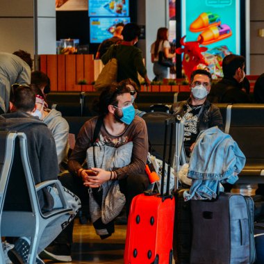 Madrid, Spain - March 13, 2019: Coronavirus precautions at at Bajaras Airport, Madrid, Spain