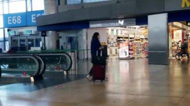 Madrid, Spain - March 13, 2019: Coronavirus precautions at at Bajaras Airport, Madrid, Spain