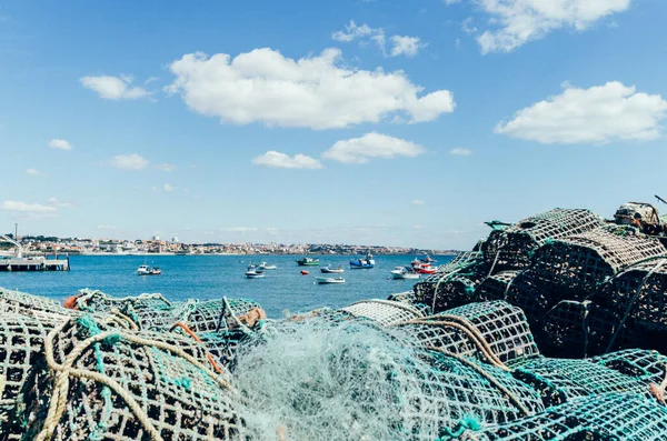 Régi Halászati Felszerelés Cascais Kikötőjében Lisszabon Közelében Portugáliában — Stock Fotó