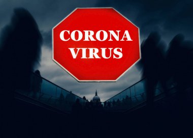 Uzun süredir Londra, İngiltere, İngiltere Milenyum Köprüsü 'nde Aziz Paul Katedrali - Coronavirus Covid-19 viral salgın distopik konsepti. Dijital bileşik