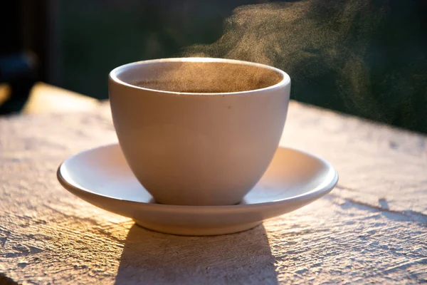 Morgenkaffee Freien Morgengrauen — Stockfoto