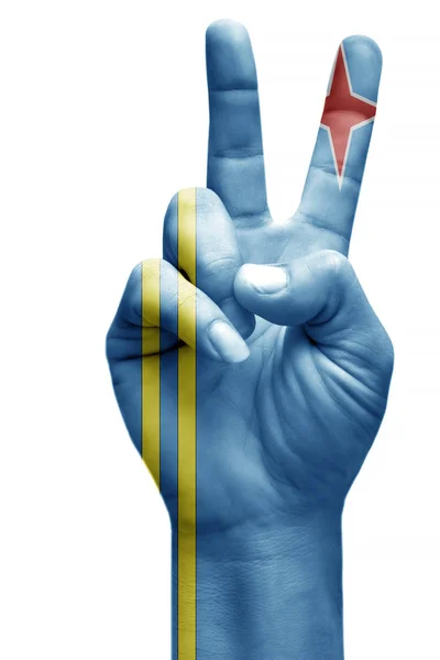 Making Victory Sign Aruba Painted Flag Symbol Victory Win Success — Stock Photo, Image