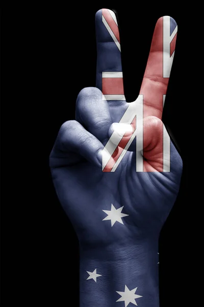 Maken Van Overwinning Teken Australië Geschilderd Met Vlag Als Symbool — Stockfoto