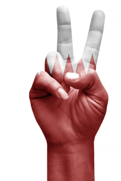 Making Victory Sign Bahrain Painted Flag Symbol Victory Win Success — Stock Photo, Image