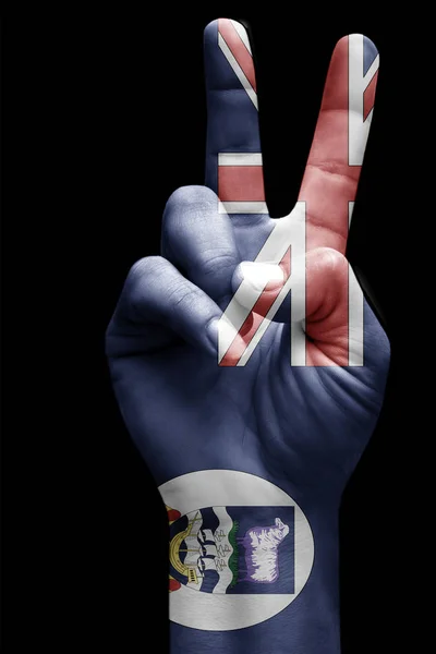 Сделав Знак Победы Фолклендские Острова Окрашены Флагом Символ Победы Победы — стоковое фото