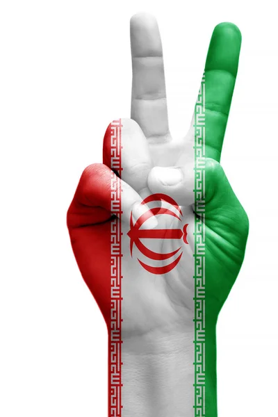 Making Victory Sign Iran Painted Flag Symbol Victory Win Success — Stock Photo, Image
