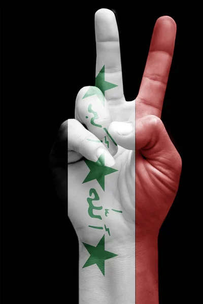 Making Victory Sign Iraq Painted Flag Symbol Victory Win Success — Stock Photo, Image