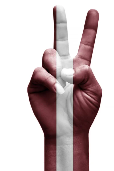 Making Victory Sign Latvia Painted Flag Symbol Victory Win Success — Stock Photo, Image