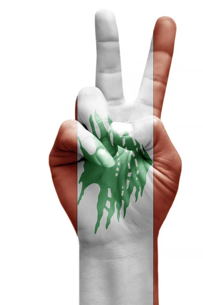 Making Victory Sign Lebanon Painted Flag Symbol Victory Win Success — Stock Photo, Image