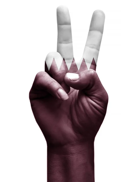 Making Victory Sign Qatar Painted Flag Symbol Victory Win Success — Stock Photo, Image
