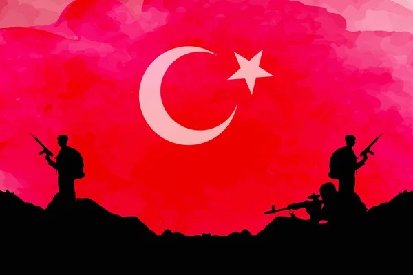 Türk bayrağı ile asker siluette 