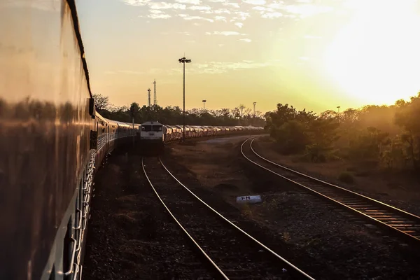 Вид Закат Окна Поезда Индийские Железные Дороги — стоковое фото
