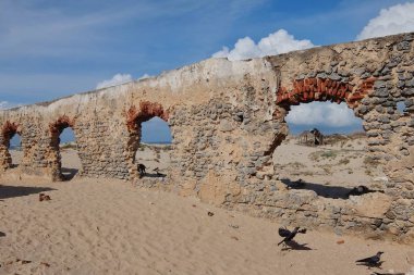 Rameshwaram, Hindistan - Kasım, 21, 2017. Küçük köy Dhanushkodi kalıntıları